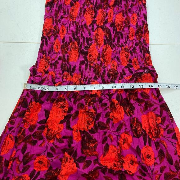 Abel The Label Maxi Dress Womens Medium Pink Red Floral Tiered Boho Off Shoulder - Picture 9 of 12